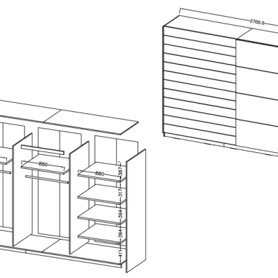 Šatníková skriňa s posuvnými dverami SARA - 270 cm, biela / dub beaufort