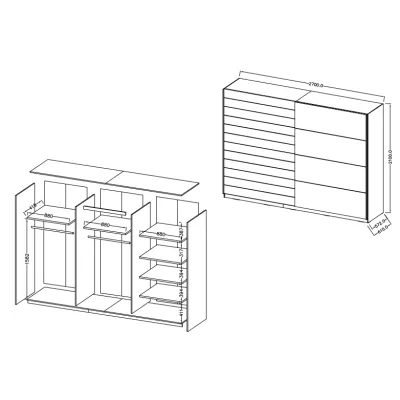 Šatníková skriňa s posuvnými dverami SARA - 270 cm, biela / dub beaufort