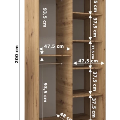 Šatníková skriňa MIA - šírka 100 cm, dub artisan