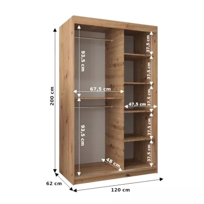 Šatníková skriňa MARIA - šírka 120 cm, dub artisan