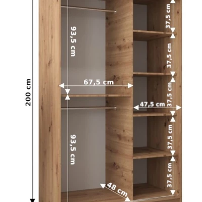 Šatníková skriňa MARIA - šírka 120 cm, čierna / dub sonoma