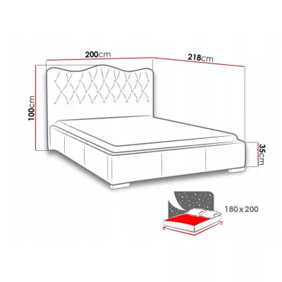 Čalúnená manželská posteľ 180x200 SALVADORA - čierna ekokoža