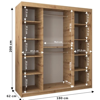 Šatníková skriňa EMA - šírka 180 cm, biela / dub sonoma