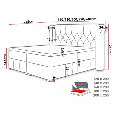 Hotelová dvojlôžková posteľ 180x200 RUFIO - šedá + topper ZDARMA