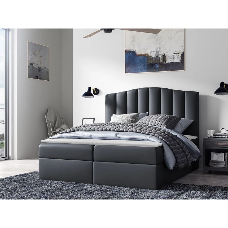 Boxspringová manželská posteľ 180x200 REYA - šedá ekokoža + topper ZDARMA