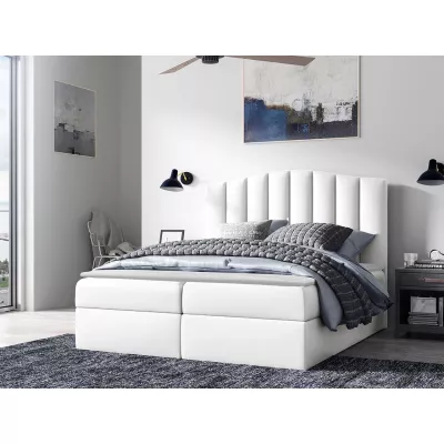 Boxspringová manželská posteľ 180x200 REYA - biela ekokoža + topper ZDARMA