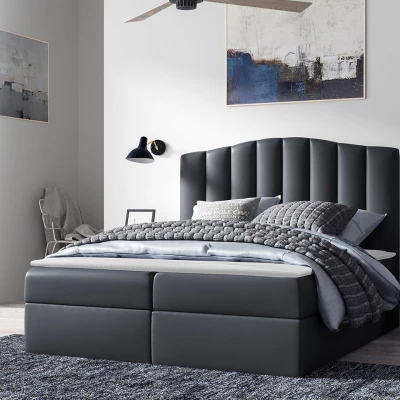 Boxspringová manželská posteľ 160x200 REYA - šedá ekokoža + topper ZDARMA