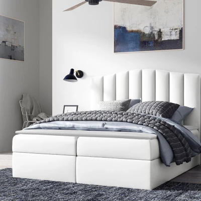 Boxspringová manželská posteľ 160x200 REYA - biela ekokoža + topper ZDARMA