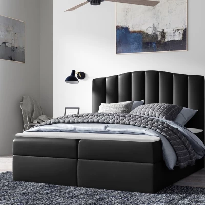 Boxspringová manželská posteľ 160x200 REYA - čierna ekokoža + topper ZDARMA