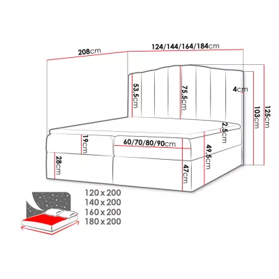 Boxspringová manželská posteľ 180x200 REYA - šedá ekokoža + topper ZDARMA