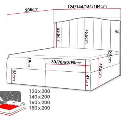 Boxspringová manželská posteľ 140x200 REYA - šedá ekokoža + topper ZDARMA