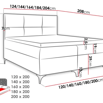 Americká manželská posteľ 140x200 NIEVE - šedá + topper ZDARMA