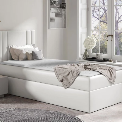 Americká jednolôžková posteľ 90x200 VITORIA MINI - biela ekokoža, pravé prevedenie + topper ZDARMA
