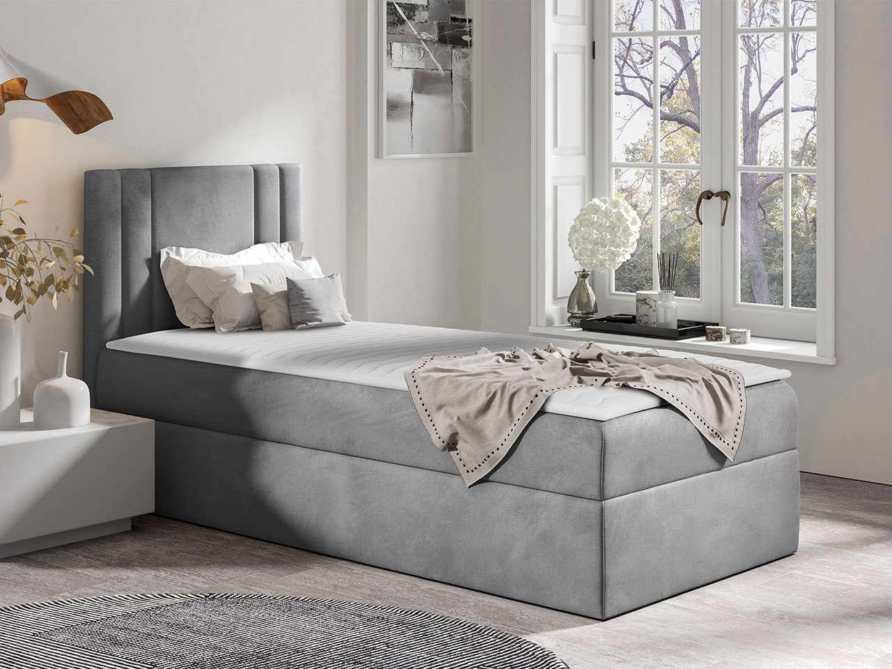 Americká jednolôžková posteľ 90x200 VITORIA MINI - šedá, pravé prevedenie + topper ZDARMA