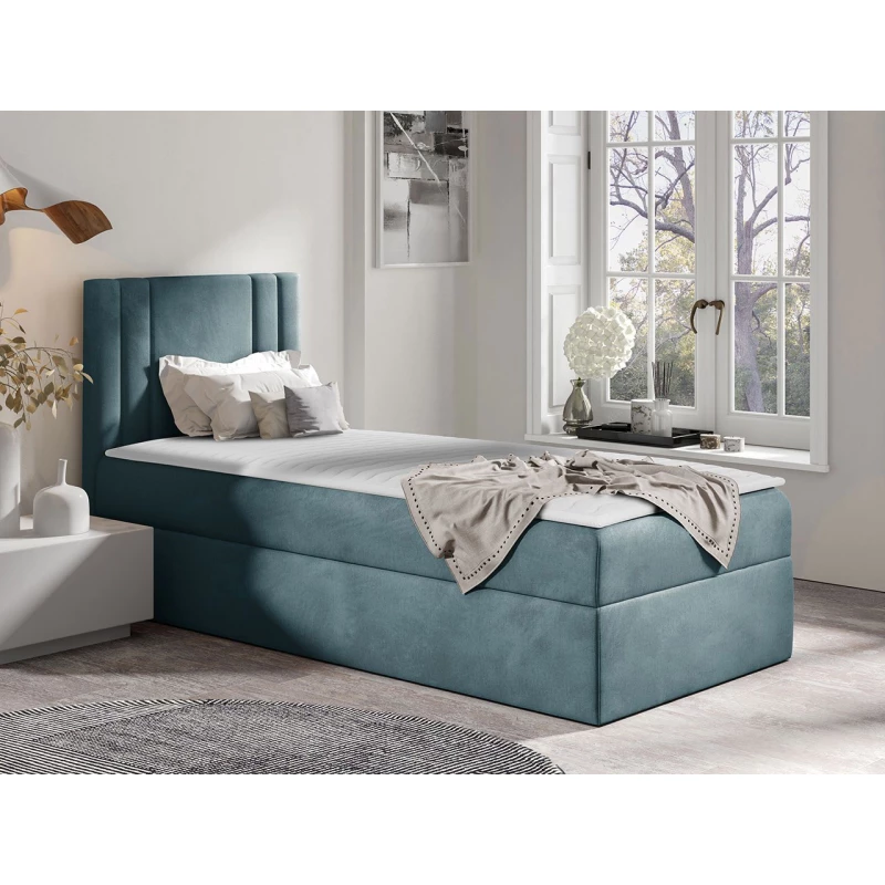 Americká jednolôžková posteľ 90x200 VITORIA MINI - modrá, pravé prevedenie + topper ZDARMA