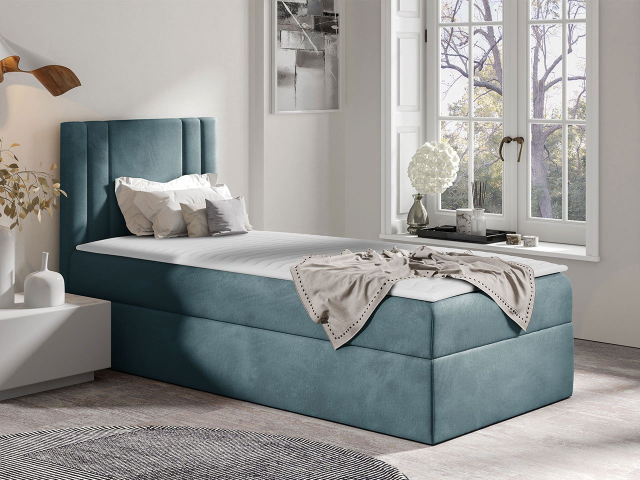 Americká jednolôžková posteľ 90x200 VITORIA MINI - modrá, pravé prevedenie + topper ZDARMA