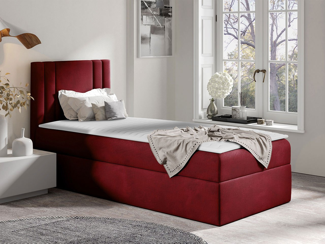Americká jednolôžková posteľ 90x200 VITORIA MINI - červená, pravé prevedenie + topper ZDARMA
