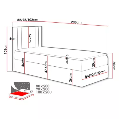 Americká jednolôžková posteľ 90x200 VITORIA MINI - hnedá ekokoža, pravé prevedenie + topper ZDARMA