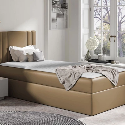 Americká jednolôžková posteľ 100x200 VITORIA MINI - hnedá ekokoža, pravé prevedenie + topper ZDARMA