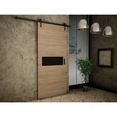 Posuvné interiérové dvere XAVIER 3 - 80 cm, čierne / dub sonoma