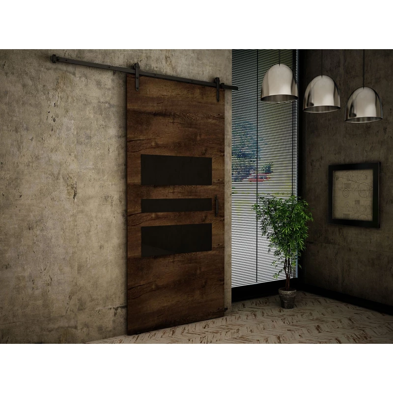 Posuvné interiérové dvere XAVIER 1 - 90 cm, čierne / jaseň tmavý
