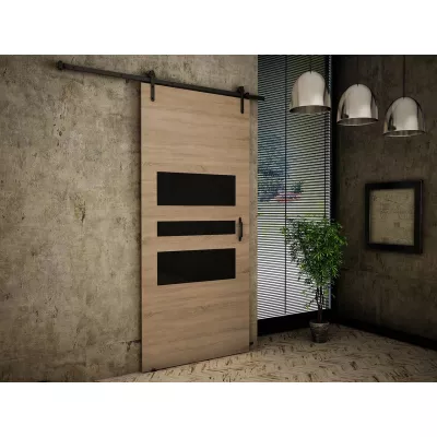 Posuvné interiérové dvere XAVIER 1 - 90 cm, čierne / dub sonoma
