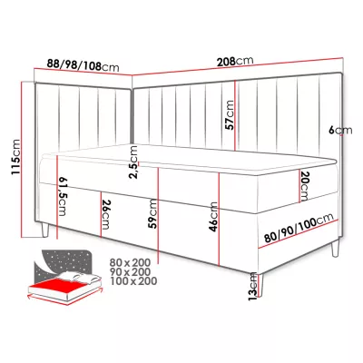 Boxspringová jednolôžková posteľ 90x200 ROCIO 3 - biela ekokoža / modrá 1, pravé prevedenie + topper ZDARMA