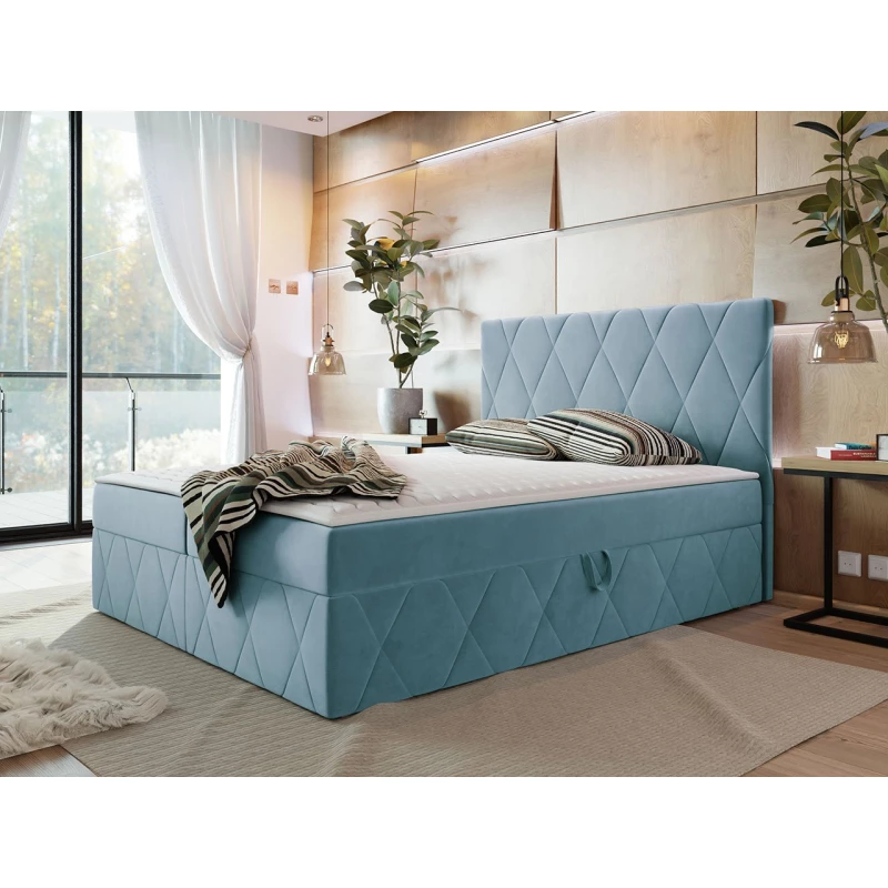 Hotelová manželská posteľ 160x200 PALMA - svetlá modrá + topper ZDARMA