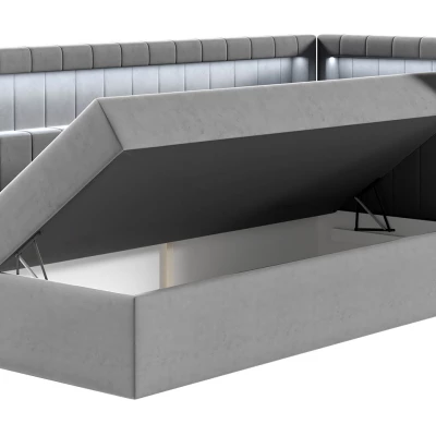 Kontinentálna jednolôžková posteľ 90x200 RAMIRA 3 - biela ekokoža / čierna, pravé prevedenie + topper ZDARMA
