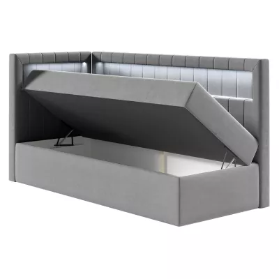 Kontinentálna jednolôžková posteľ 90x200 RAMIRA 3 - biela ekokoža / šedá, ľavé prevedenie + topper ZDARMA