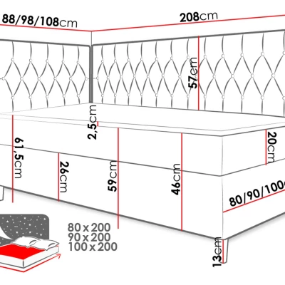 Boxspringová jednolôžková posteľ 90x200 PORFIRO 3 - biela ekokoža / hnedá 2, pravé prevedenie + topper ZDARMA