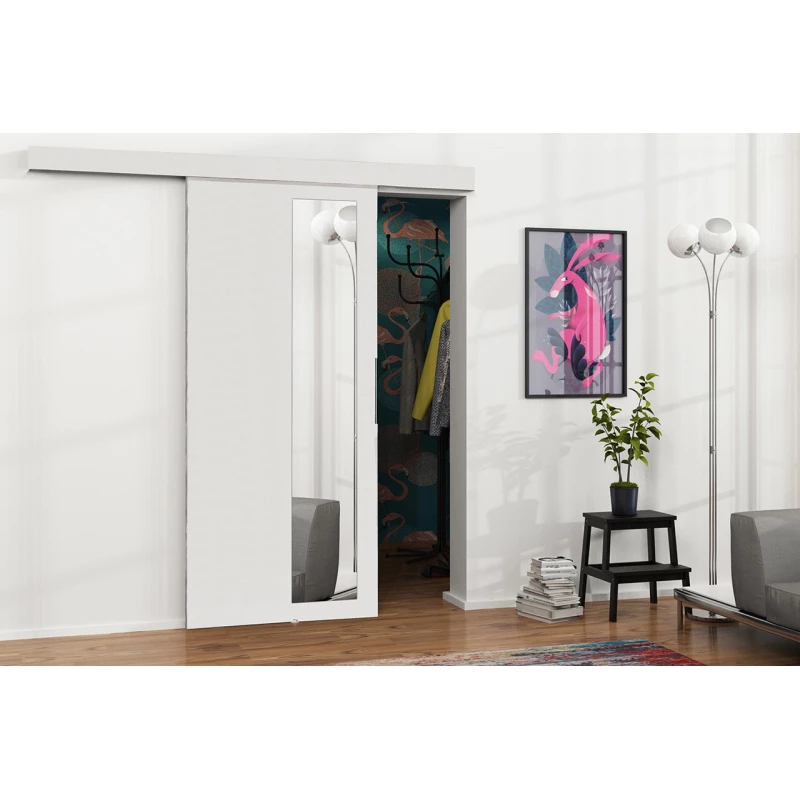 Posuvné interiérové dvere so zrkadlom VIGRA 5 - 90 cm, biele