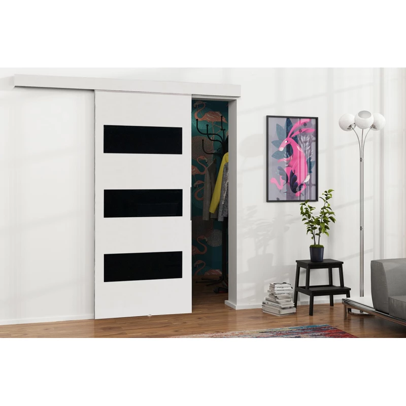 Posuvné interiérové dvere VIGRA 4 - 90 cm, čierne / biele