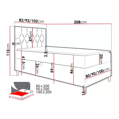 Boxspringová jednolôžková posteľ 90x200 PORFIRO 1 - biela ekokoža / hnedá 2, pravé prevedenie + topper ZDARMA