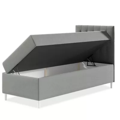 Boxspringová jednolôžková posteľ 90x200 PORFIRO 1 - biela ekokoža / modrá 2, pravé prevedenie + topper ZDARMA