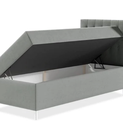 Boxspringová jednolôžková posteľ 90x200 PORFIRO 1 - biela ekokoža / šedá, pravé prevedenie + topper ZDARMA
