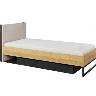 Jednolôžková posteľ so zásuvkou 90x200 cm SONRISA - orech hickory / dub riviera / silk flow