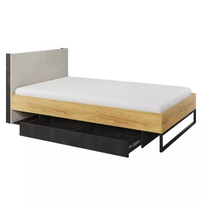 Jednolôžková posteľ so zásuvkou 120x200 cm SONRISA - orech hickory / dub riviera / silk flow