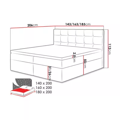 Boxpringová posteľ 140x200 CAROLA - tmavá šedá + topper ZDARMA