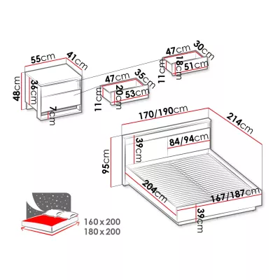 Spálňová zostava s posteľou 180x200 FARN 2 - dub artisan / čierna