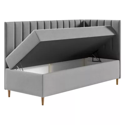 Boxspringová jednolôžková posteľ 100x200 ROCIO 3 - biela ekokoža / béžová, pravé prevedenie + topper ZDARMA