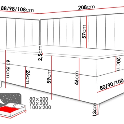 Boxspringová jednolôžková posteľ 100x200 ROCIO 3 - biela ekokoža / khaki, pravé prevedenie + topper ZDARMA