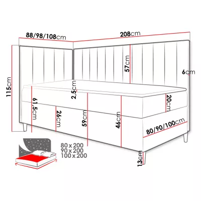 Boxspringová jednolôžková posteľ 100x200 ROCIO 3 - biela ekokoža / čierna, pravé prevedenie + topper ZDARMA