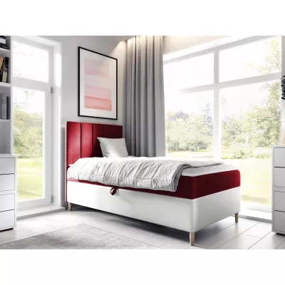 Hotelová jednolôžková posteľ 100x200 ROCIO 1 - biela ekokoža / červená, pravé prevedenie + topper ZDARMA