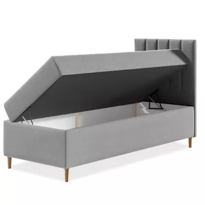 Hotelová jednolôžková posteľ 80x200 ROCIO 1 - biela ekokoža / šedá, pravé prevedenie + topper ZDARMA