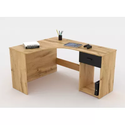 Rohový písací stôl COSTAS - dub wotan / čierny