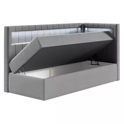Kontinentálna jednolôžková posteľ 80x200 RAMIRA 3 - biela ekokoža / khaki, pravé prevedenie + topper ZDARMA