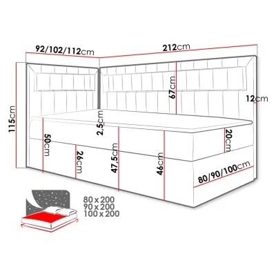 Kontinentálna jednolôžková posteľ 80x200 RAMIRA 3 - biela ekokoža / červená, pravé prevedenie + topper ZDARMA
