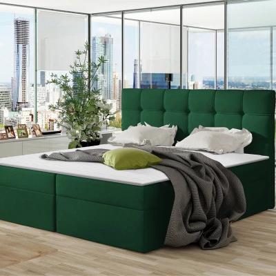 Boxpringová manželská posteľ 180x200 CLARA - zelená + topper ZDARMA