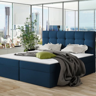 Boxpringová manželská posteľ 180x200 CLARA - modrá + topper ZDARMA